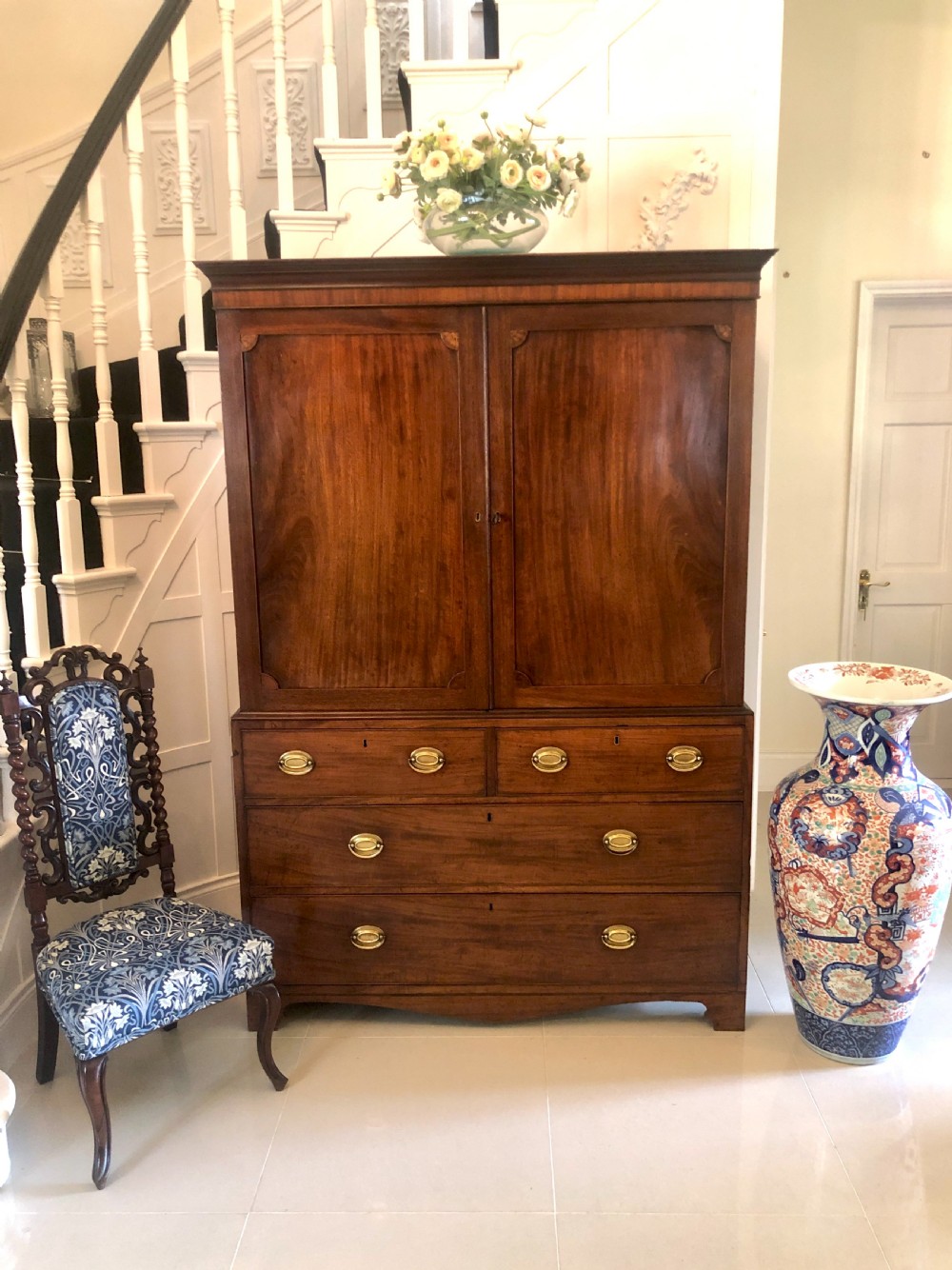 Antique 18th Century George III Quality Mahogany Linen Press View III