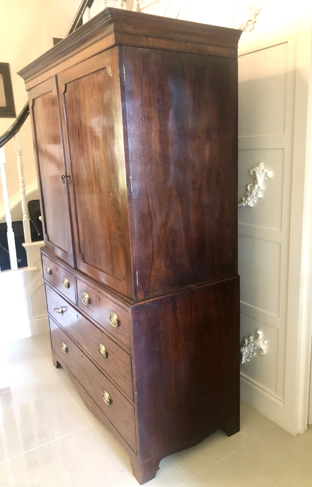 Antique 18th Century George III Quality Mahogany Linen Press View X