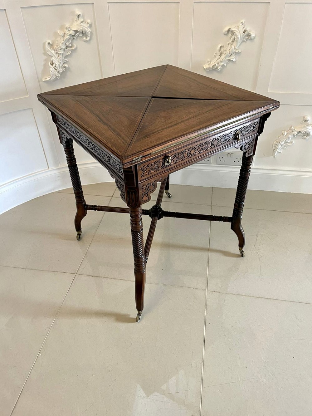 Antique Victorian Quality Rosewood Inlaid Envelope Card/Lamp Table 
