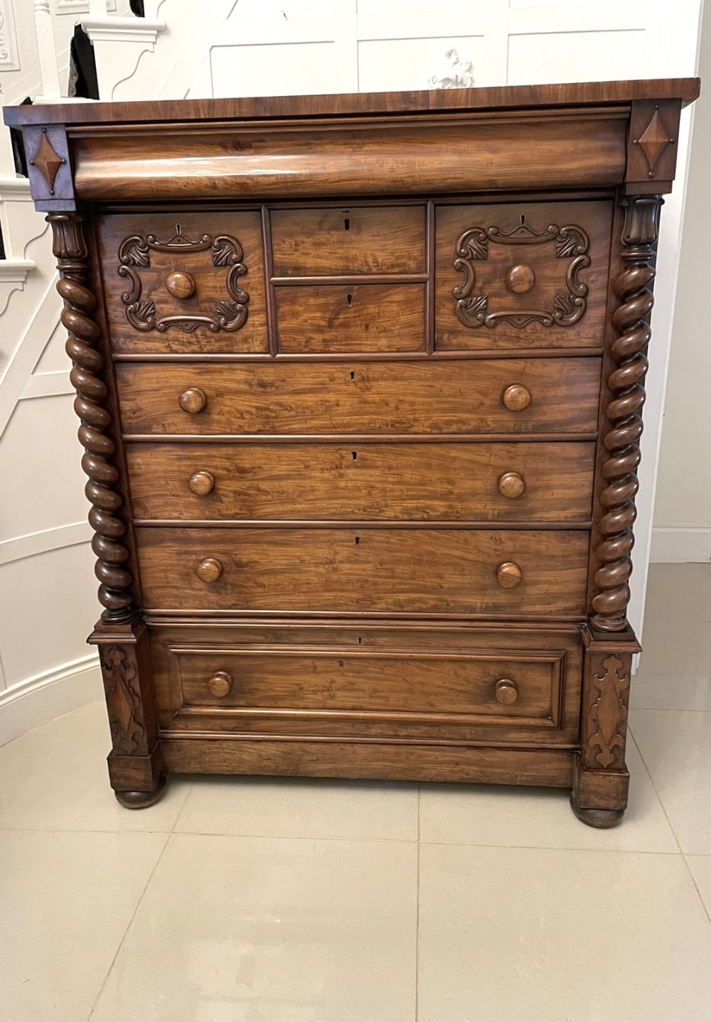 Outstanding Quality Antique Victorian Scottish Figured Mahogany Chest of Drawers 