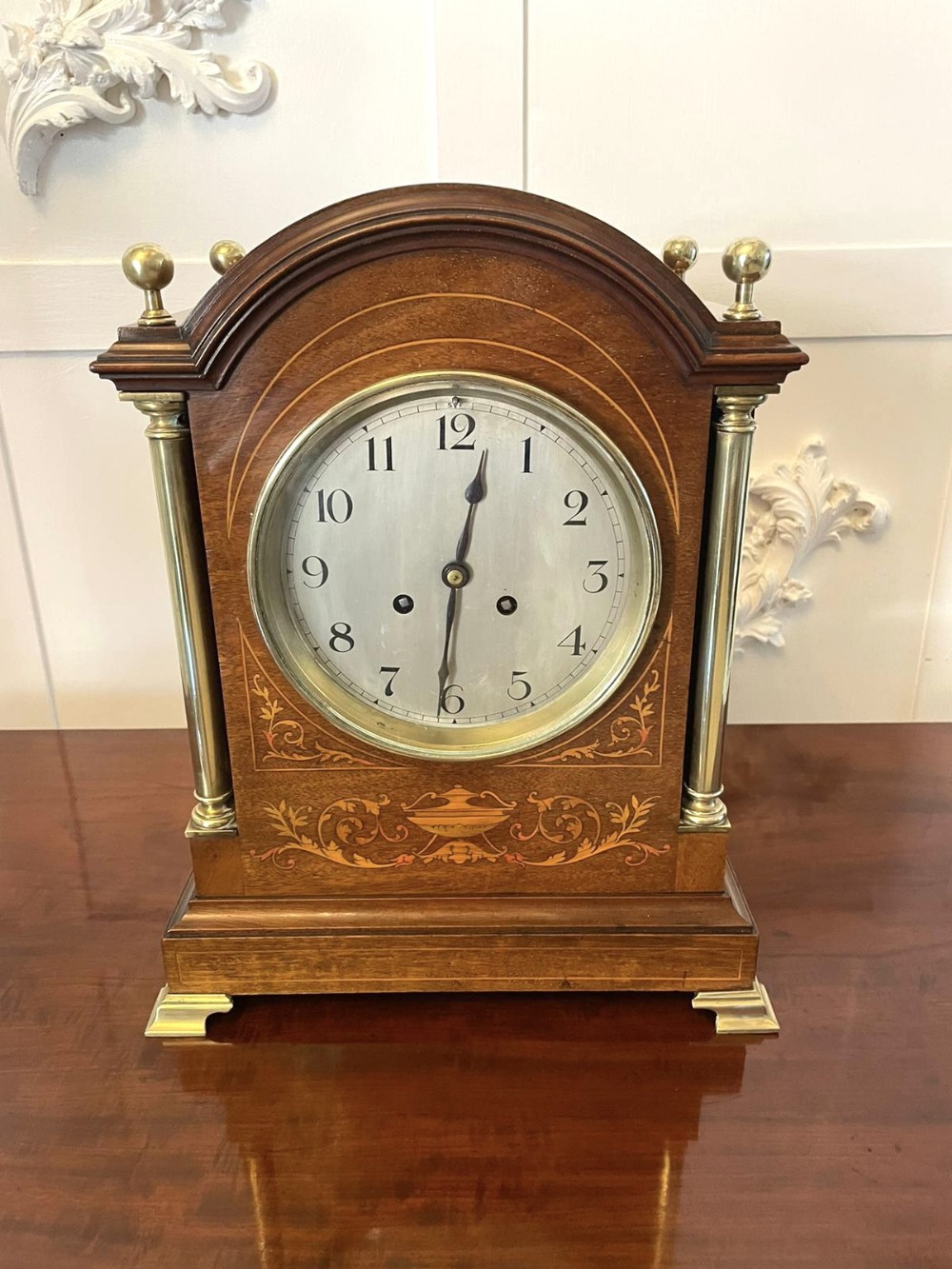 Quality Antique Victorian Marquetry Inlaid Mantle Clock 