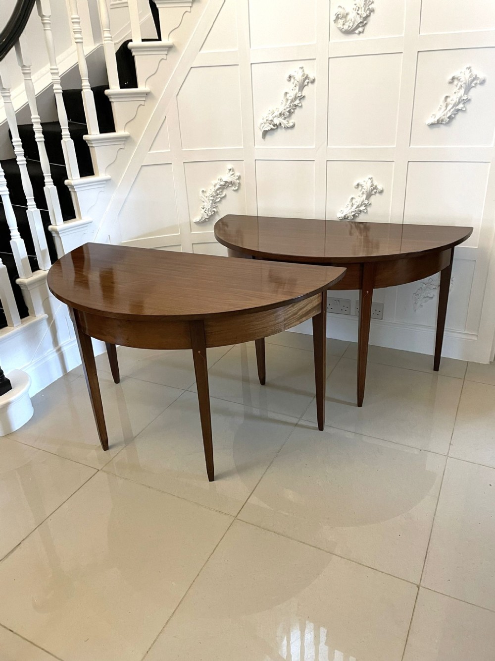 Pair of Antique George III Quality Mahogany Demi Lune Console Tables 
