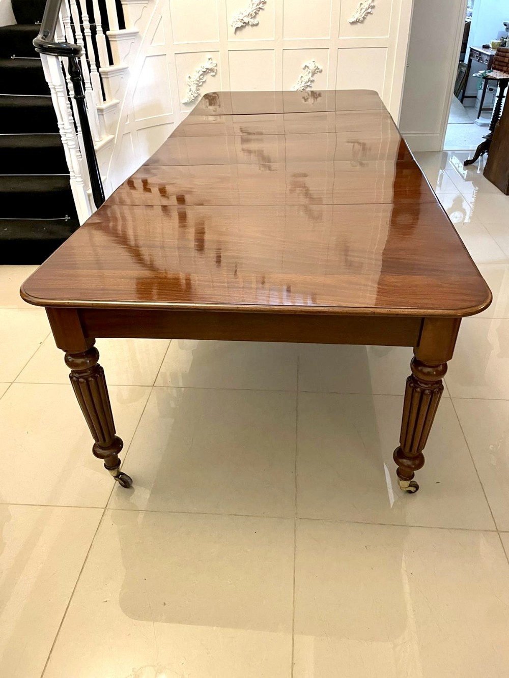 Antique Victorian Quality Figured Mahogany Extending Dining Table 76 x 119 x 294
