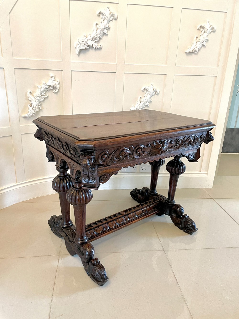Antique Victorian Quality Carved Oak Freestanding Centre Table 