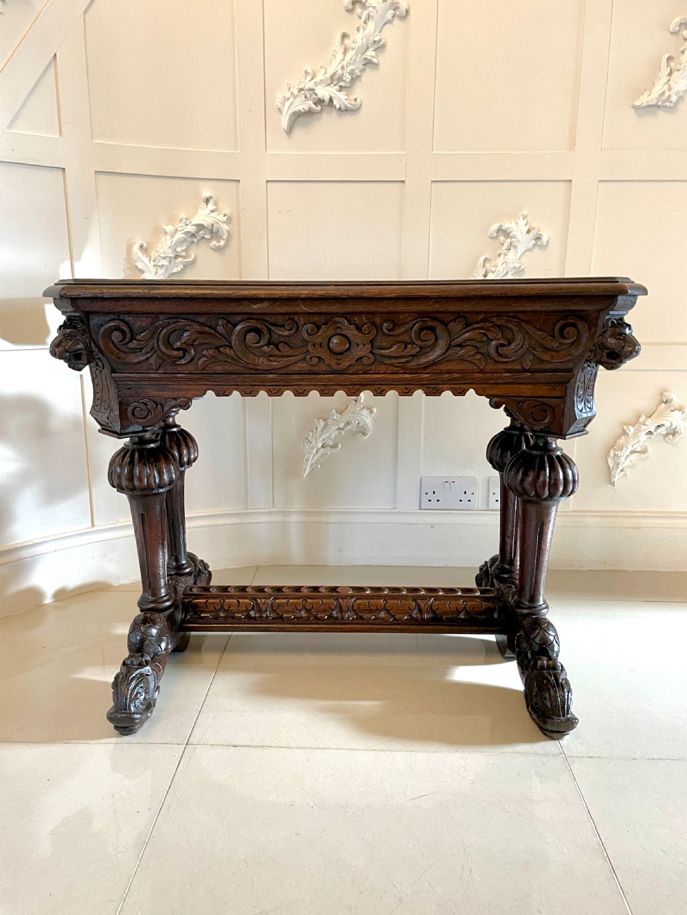Antique Victorian Quality Carved Oak Freestanding Centre Table  View III