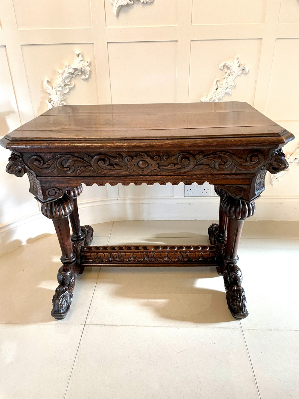 Antique Victorian Quality Carved Oak Freestanding Centre Table  View IV