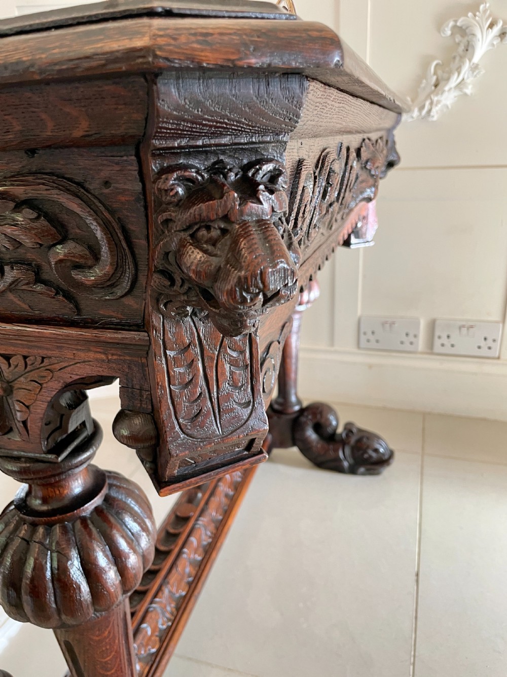 Antique Victorian Quality Carved Oak Freestanding Centre Table  View VI
