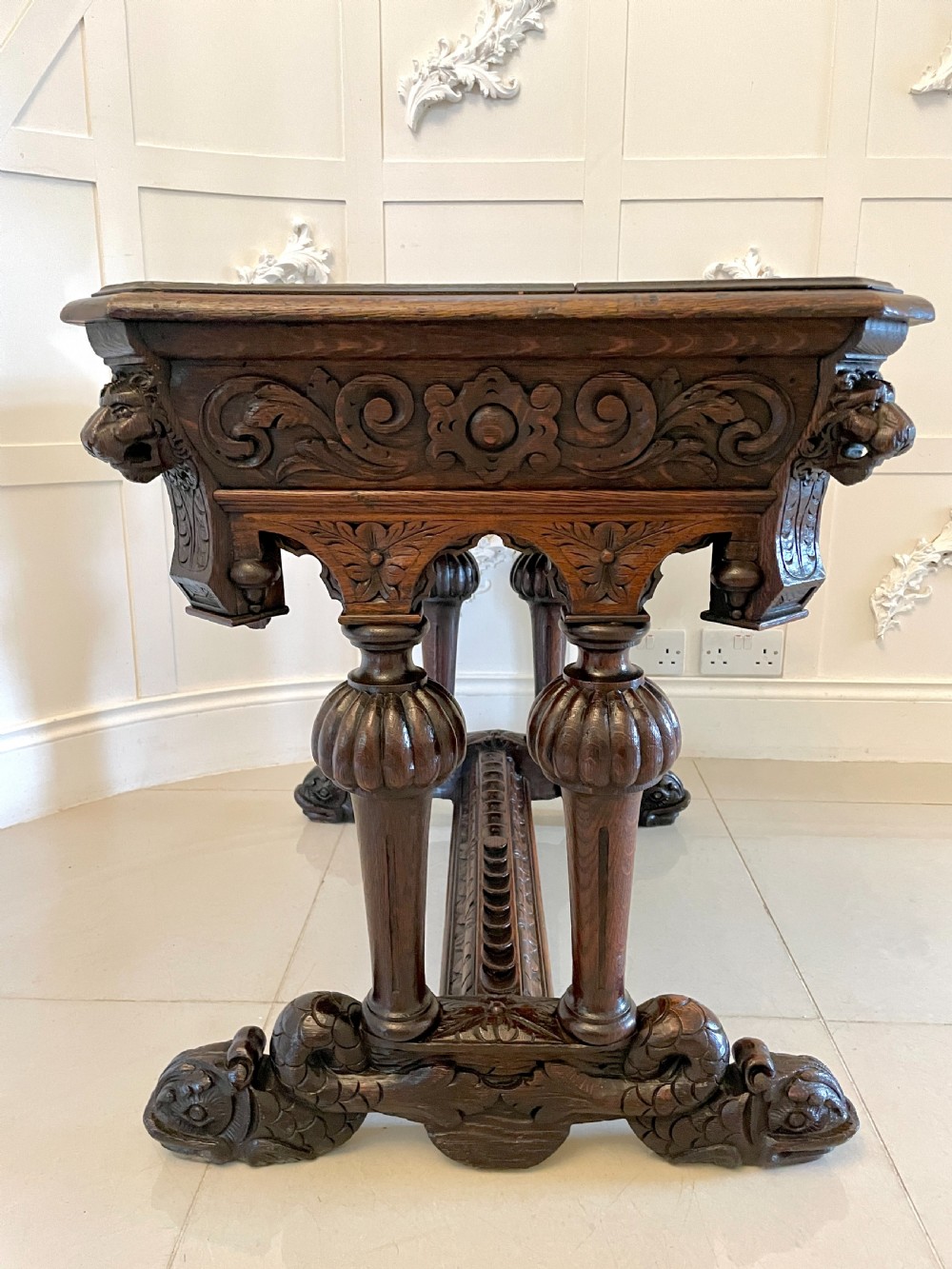 Antique Victorian Quality Carved Oak Freestanding Centre Table  View XIII