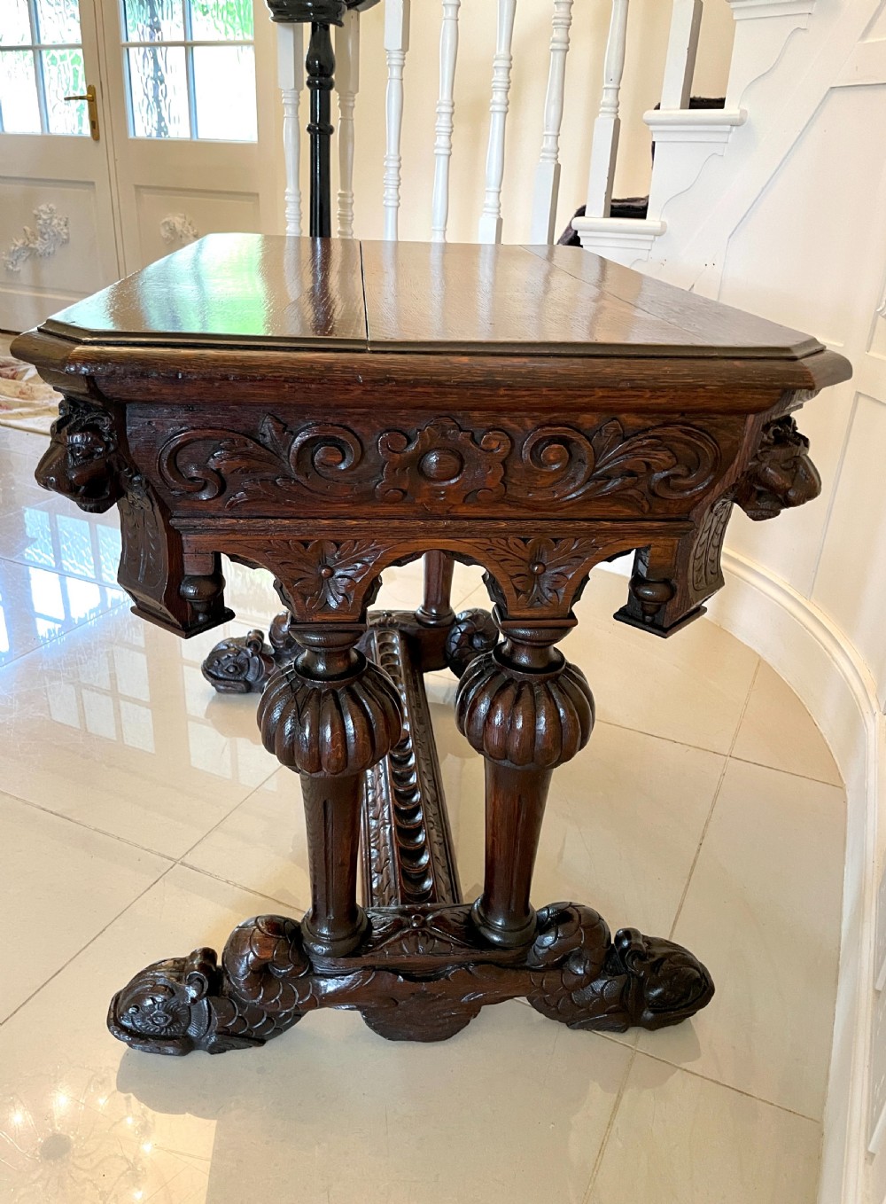 Antique Victorian Quality Carved Oak Freestanding Centre Table  View XIV