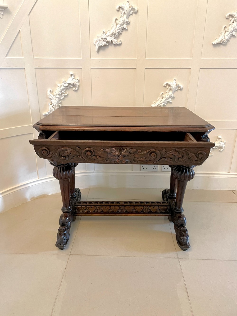 Antique Victorian Quality Carved Oak Freestanding Centre Table  View XV