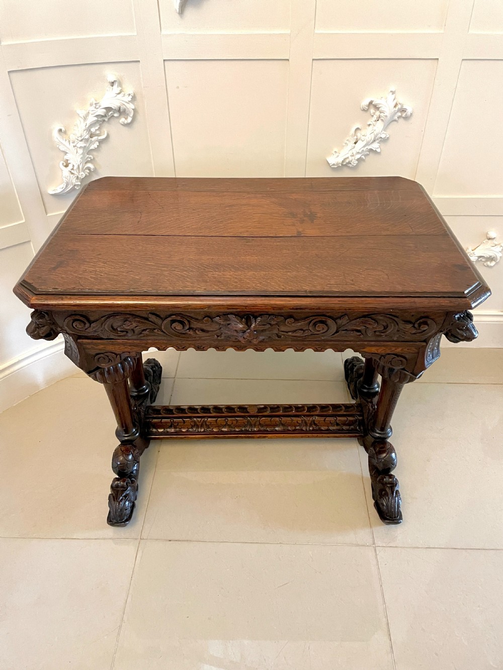 Antique Victorian Quality Carved Oak Freestanding Centre Table  View XVIII