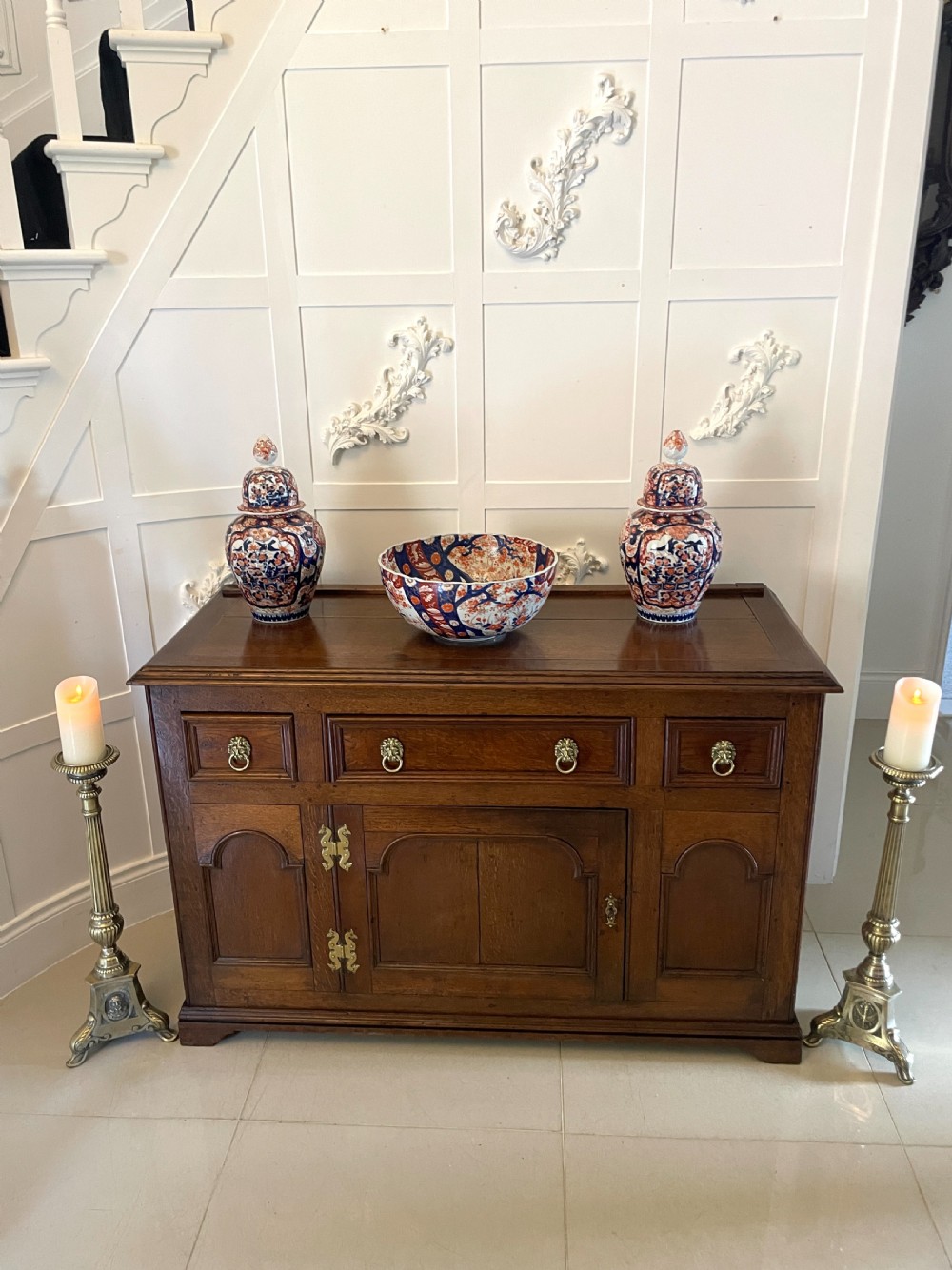 Unusual Antique George III Quality Oak Dresser Base View IV