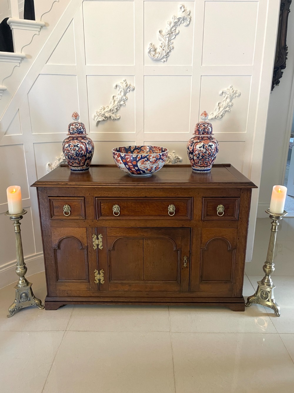 Unusual Antique George III Quality Oak Dresser Base View V