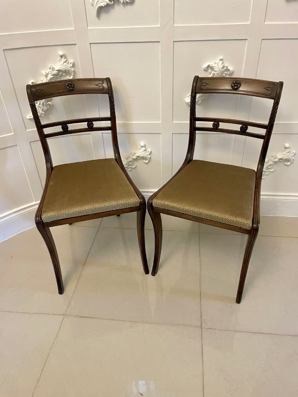 Outstanding Quality Pair of Antique Regency Mahogany Side Chairs 