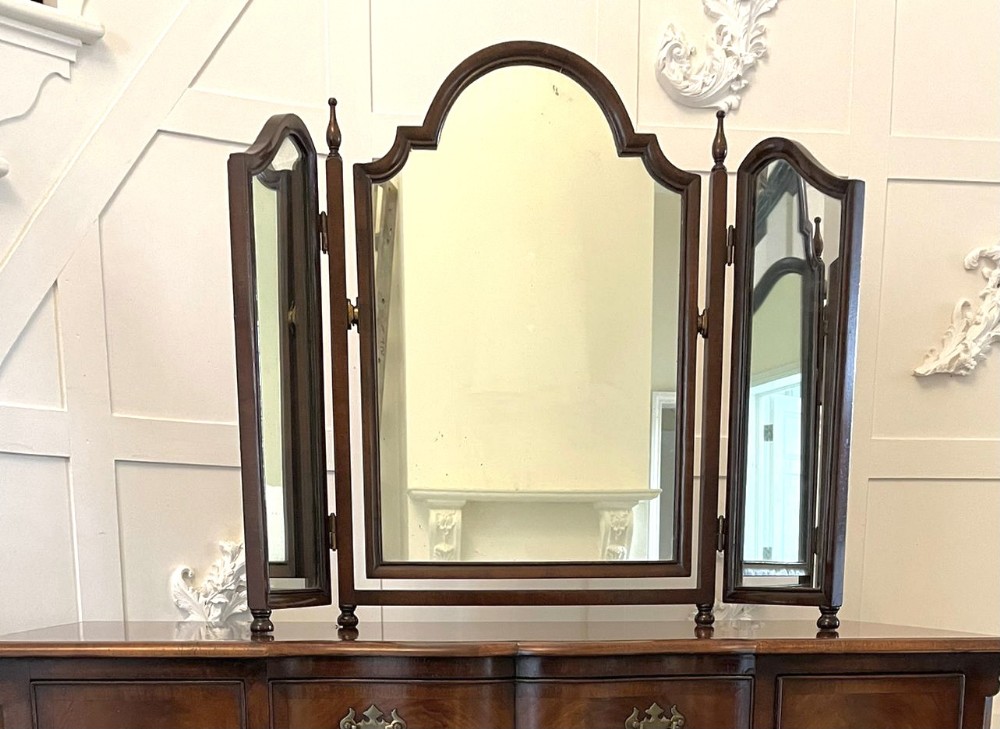 Antique Quality Walnut Shaped Top Triple Mirror 