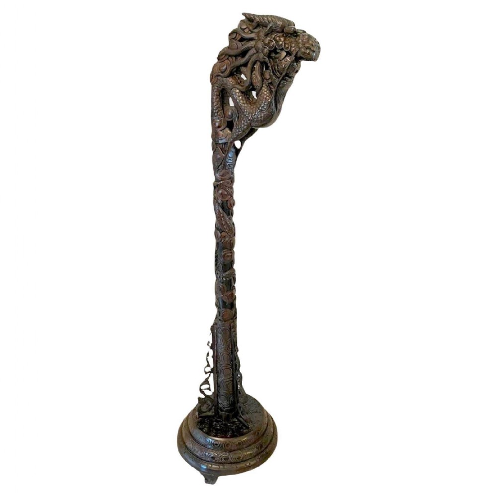  Outstanding Quality Antique Chinese Carved Hardwood Lamp Stand 