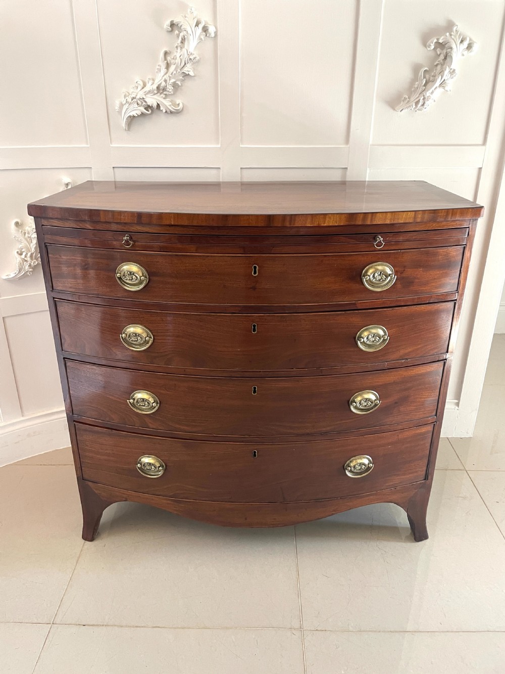 Outstanding Quality Antique George III Figured Mahogany Bow Fronted Chest of Drawers  