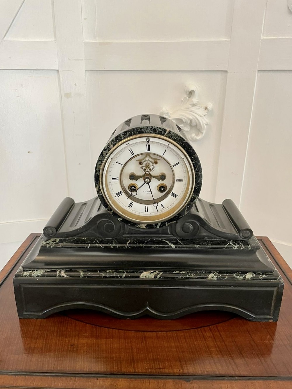 Antique Victorian Quality Drum Head Marble Mantle Clock 