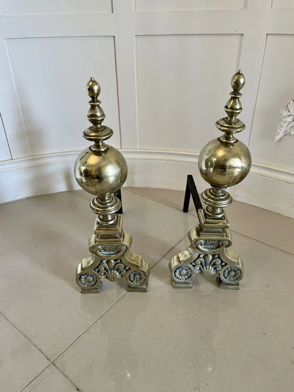 Superb Quality Ornate Antique Victorian Pair of Brass Fire Dogs 