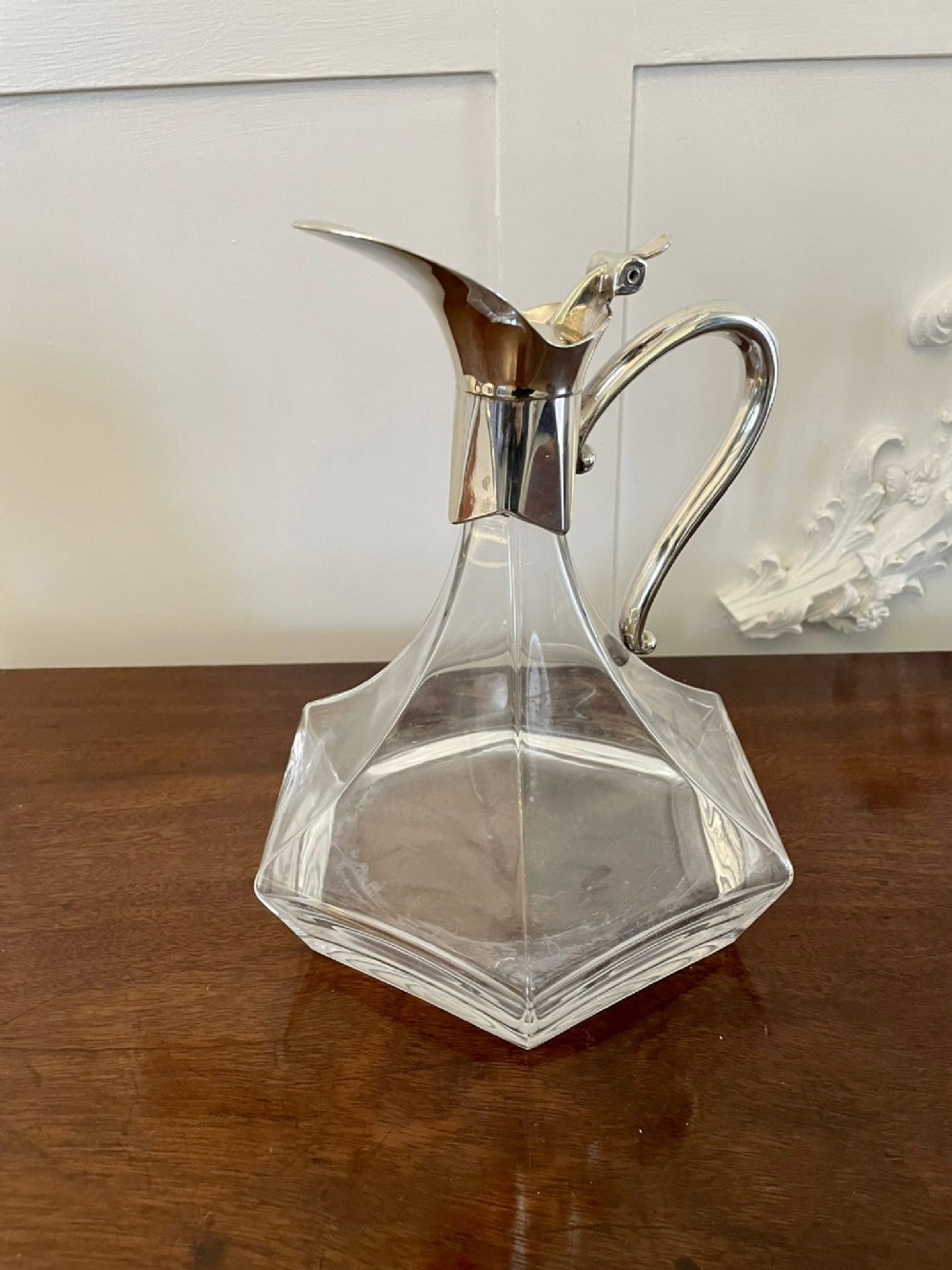 Antique Victorian Claret Jug in Glass and Silver Plating