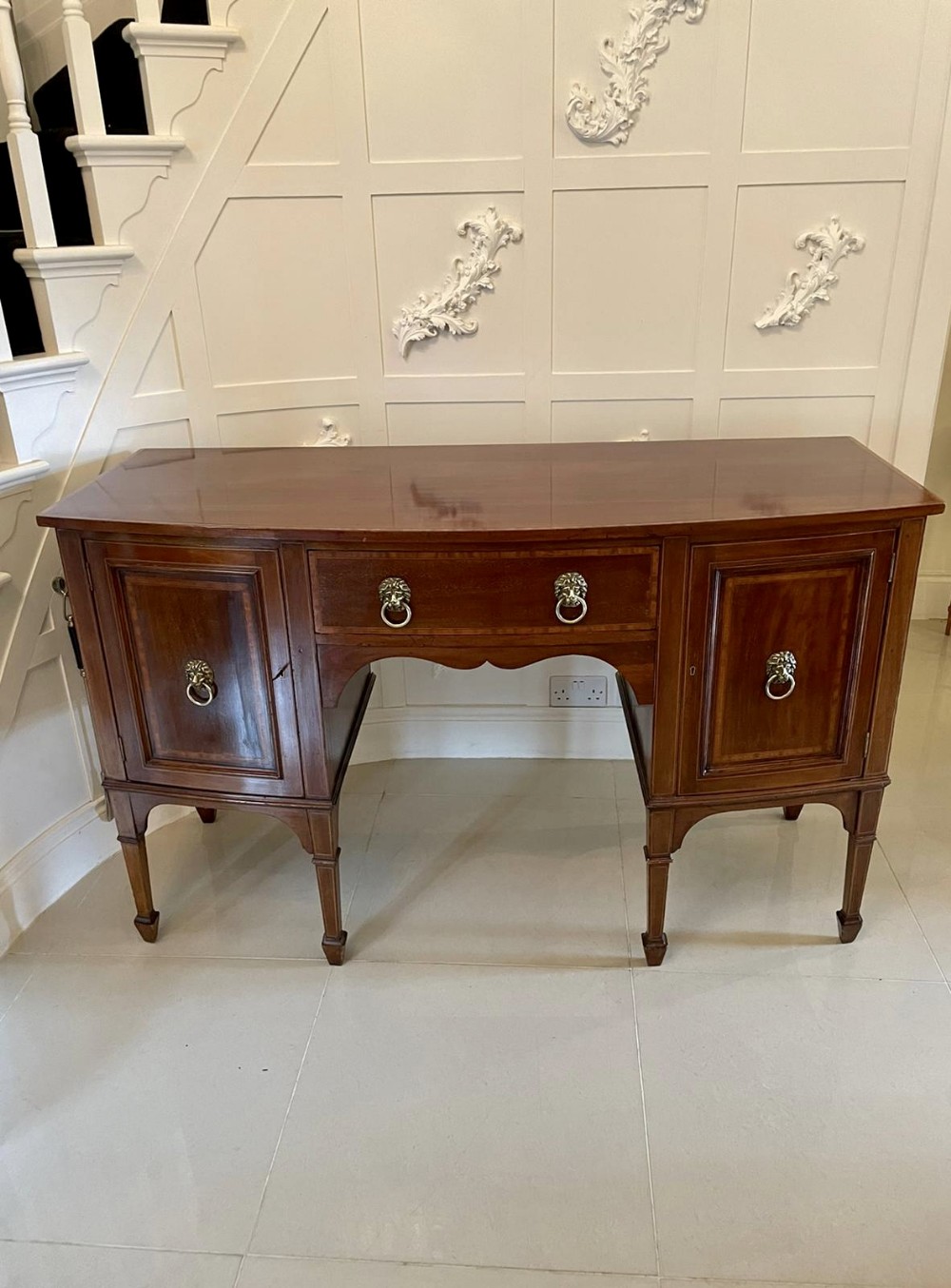 Quality Antique Edwardian Inlaid Mahogany Bow Fronted Sideboard 