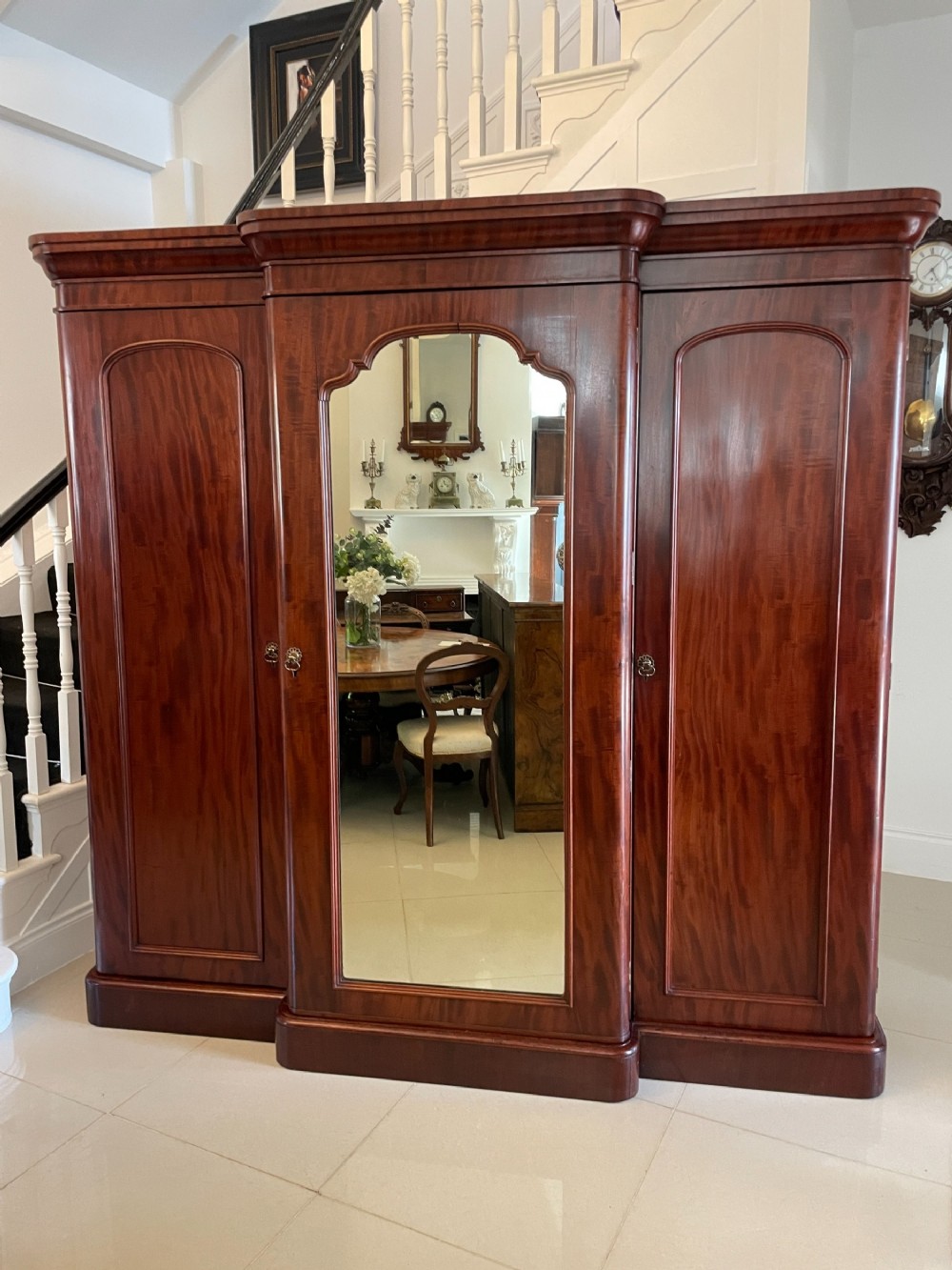 Antique Victorian Quality Figured Mahogany Breakfront Wardrobe 