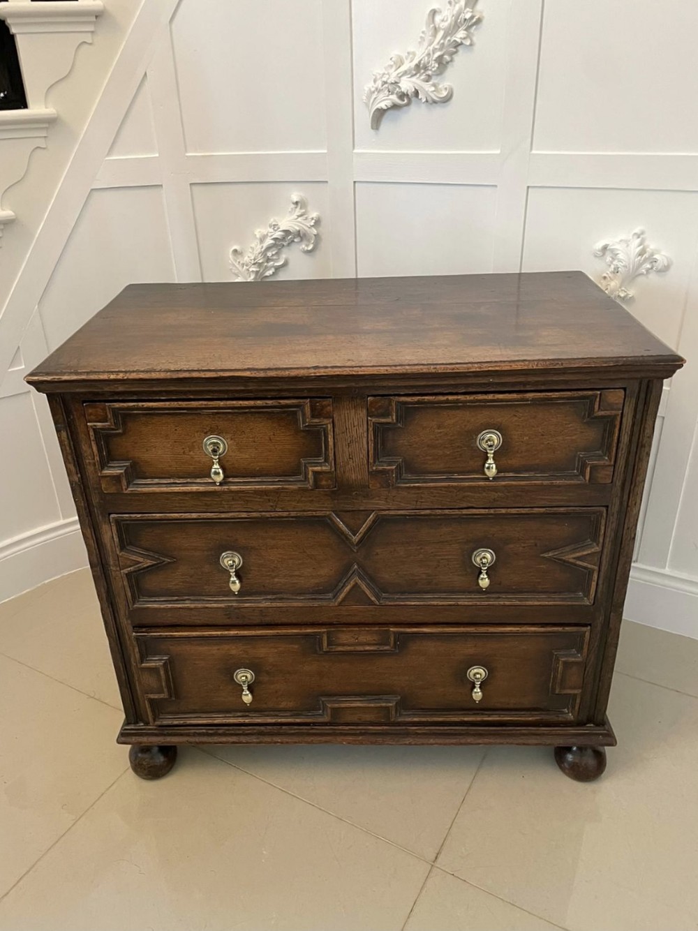 Antique Victorian Quality Oak Jacobean Chest of Drawers 