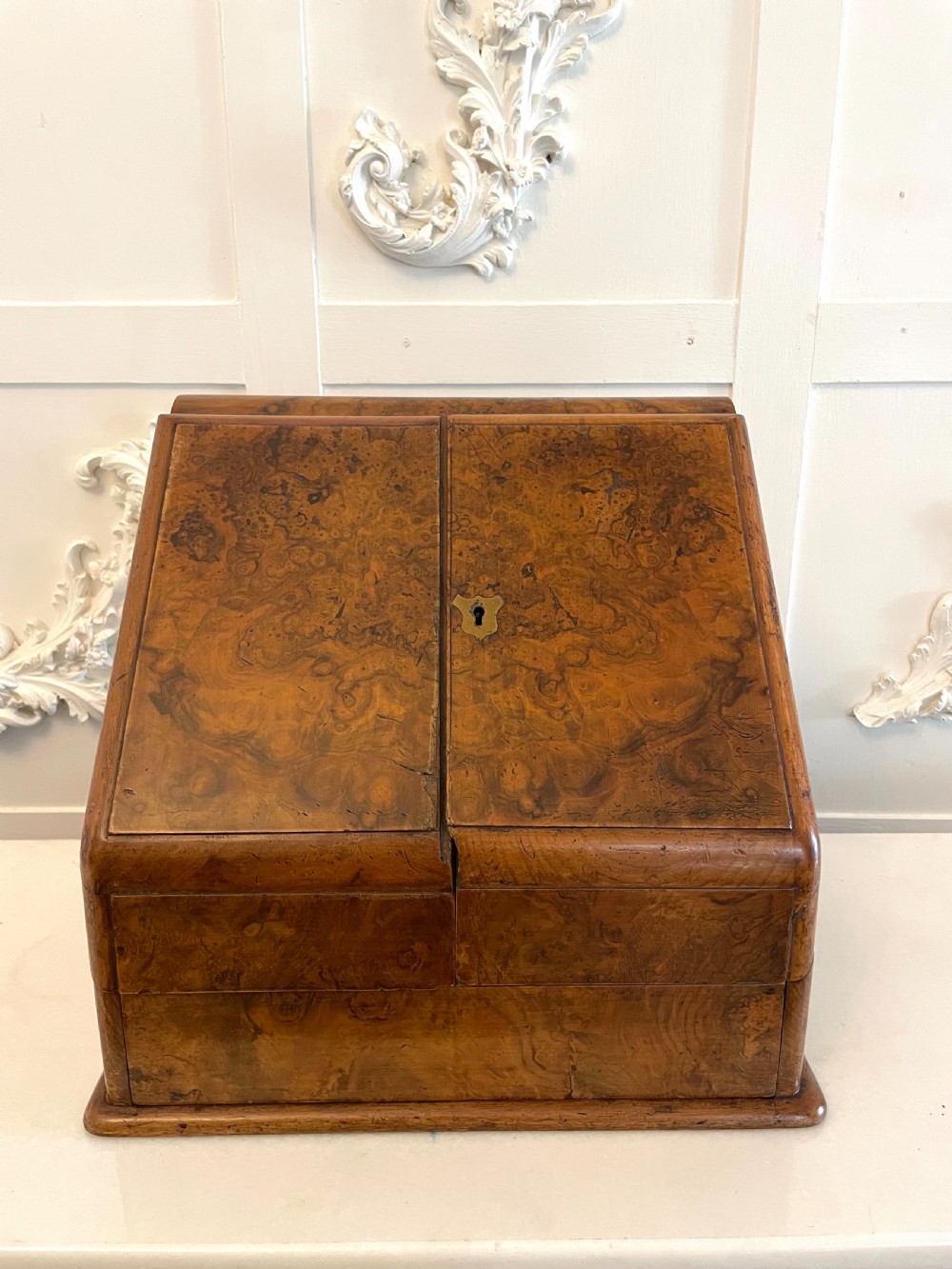 Antique Victorian Burr Walnut Stationery Box    View VI