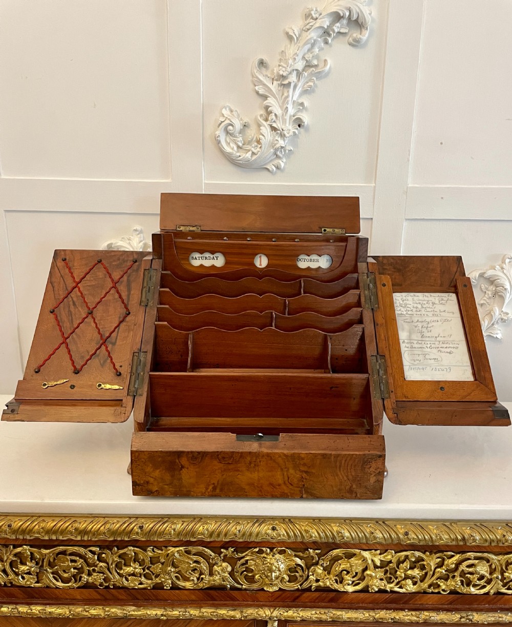 Antique Victorian Burr Walnut Stationery Box    View XI