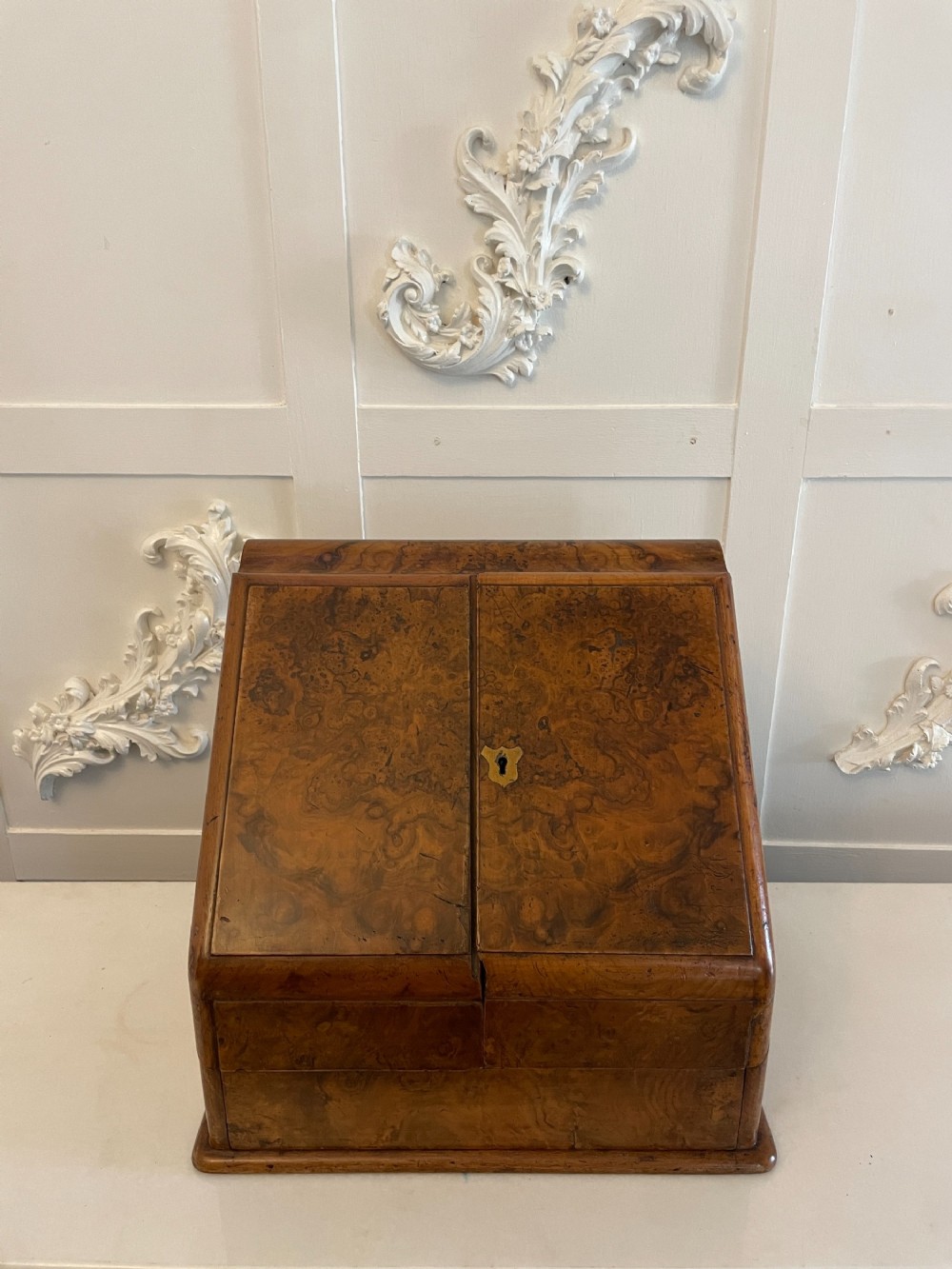 Antique Victorian Burr Walnut Stationery Box   