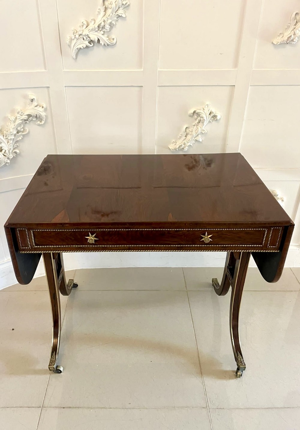 Fine Quality Small Antique Regency Brass Inlaid Rosewood Freestanding Sofa/Side Table