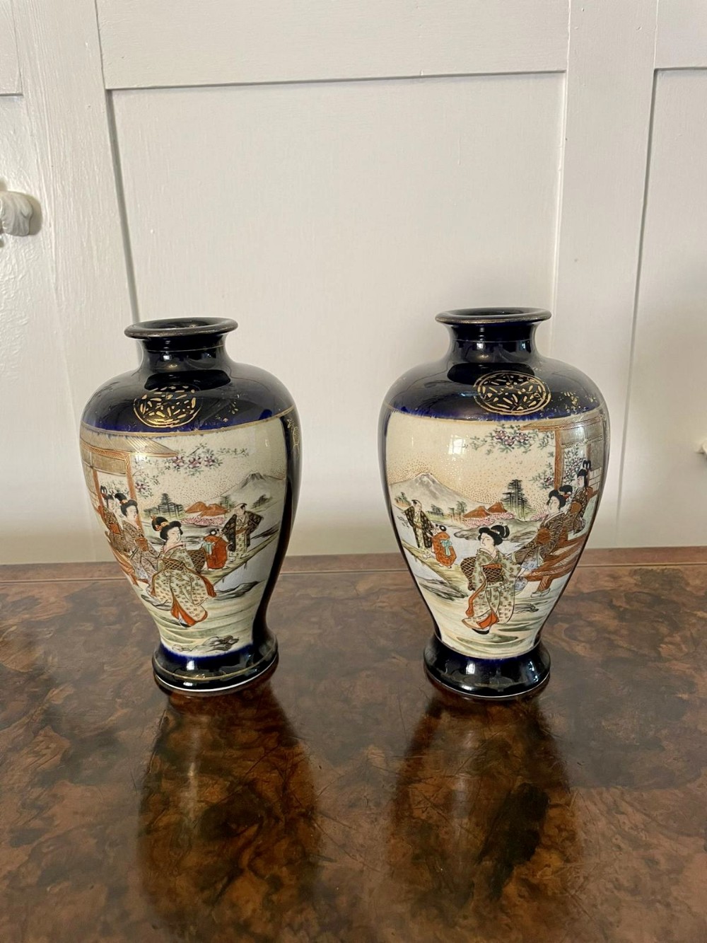  Quality Antique Pair of Satsuma Vases