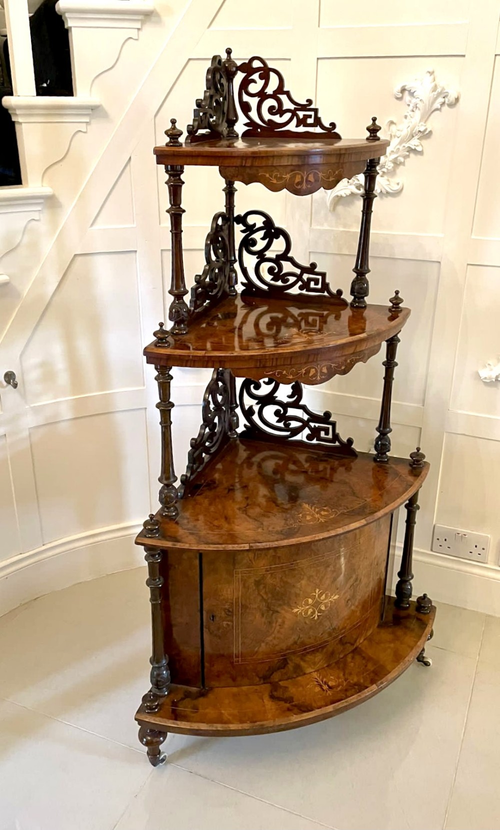 Large Outstanding Quality Antique Victorian Inlaid Burr Walnut Corner Whatnot 