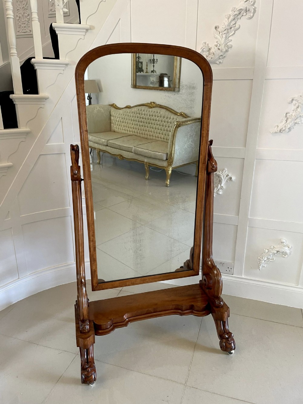 Antique Victorian Quality Mahogany Cheval Mirror 