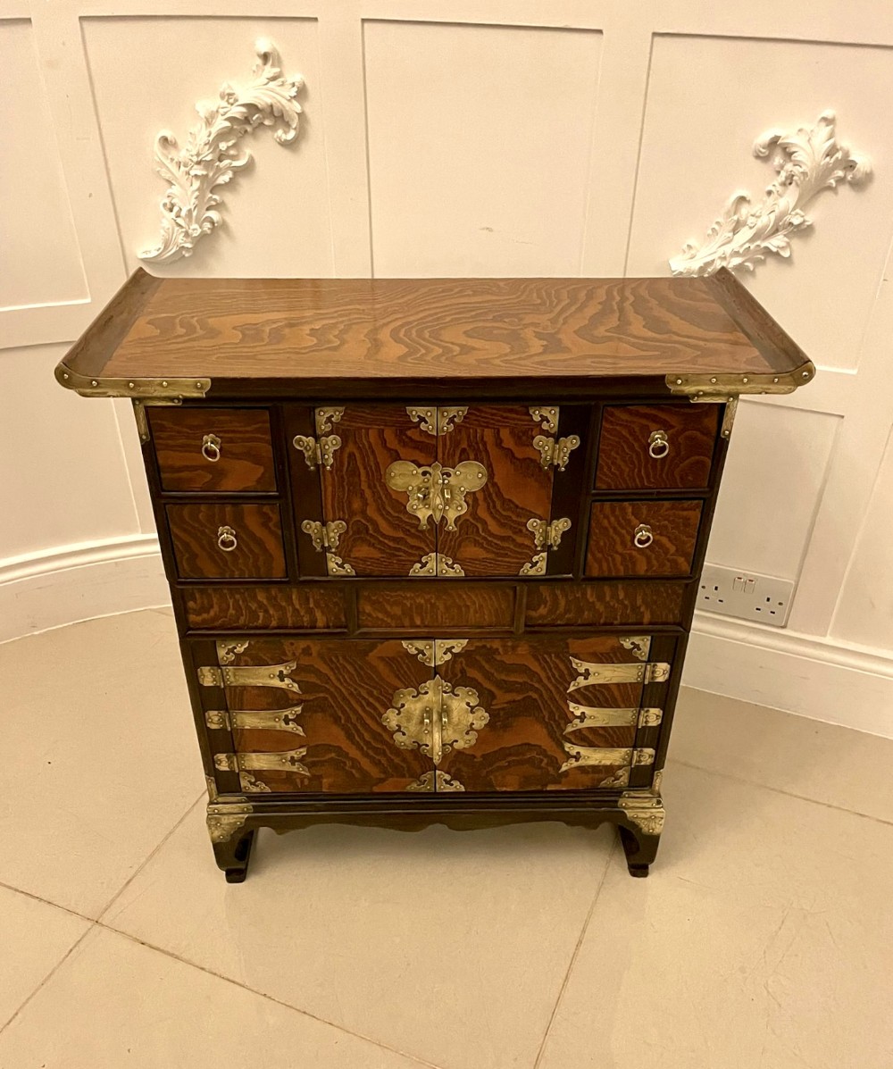 Large Antique Quality Chinese Hardwood Brass Mounted Table Cabinet