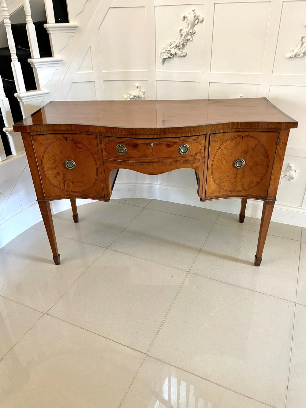Fine Quality Antique Victorian Satinwood Serpentine Shaped Sideboard 