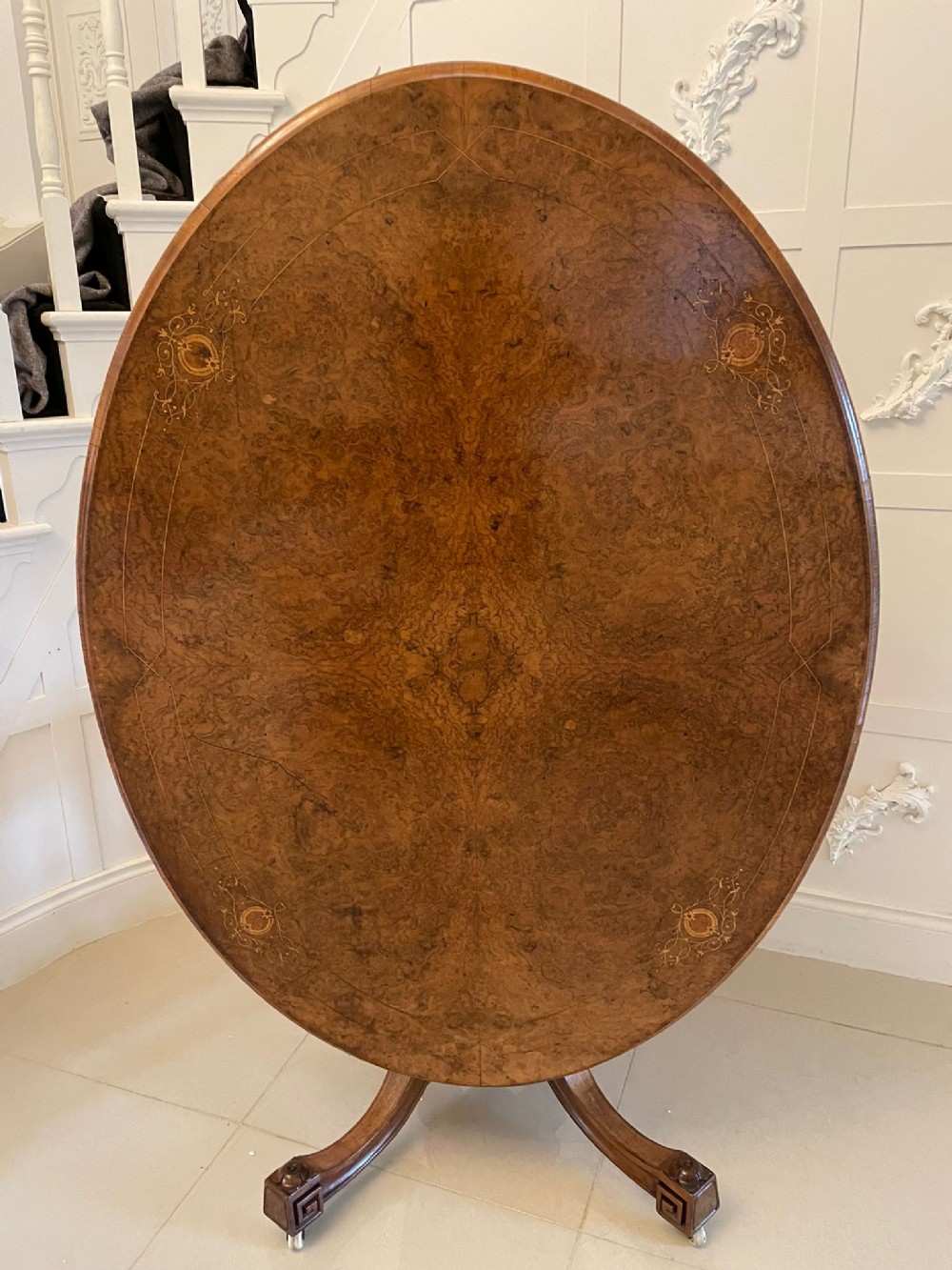 Antique Victorian Quality Burr Walnut Inlaid Oval Centre Table 