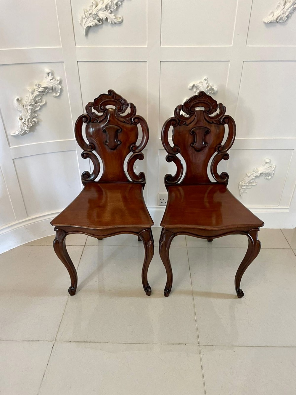 Pair of Quality Antique Victorian Mahogany Hall Chairs 