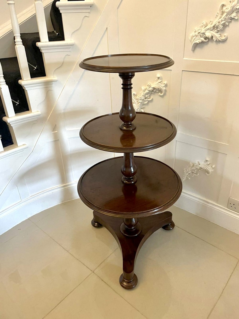 Antique Mahogany Round Tiered Side Table Buffet Server Stand