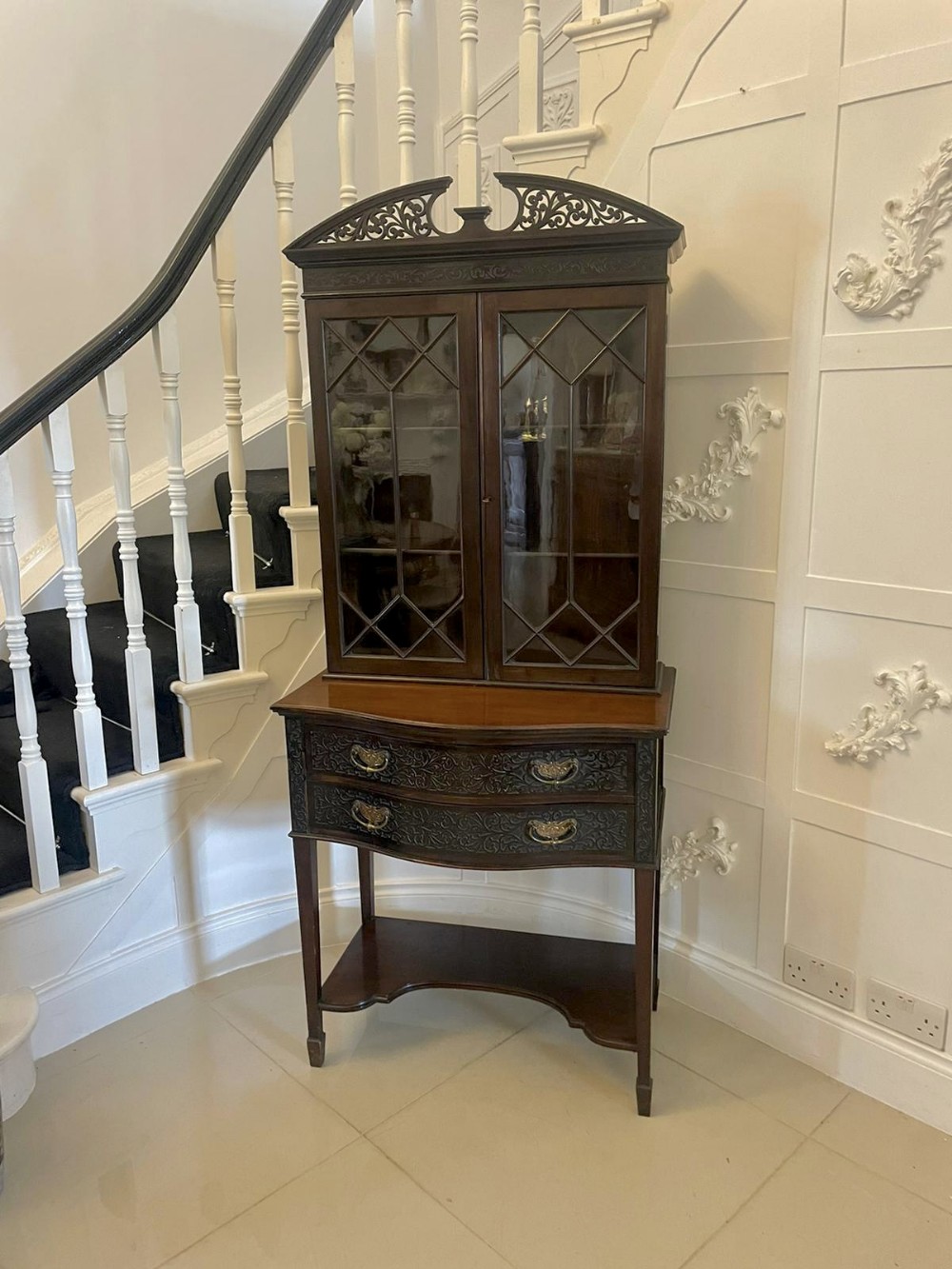 Antique Victorian Quality Carved Mahogany Display Cabinet 