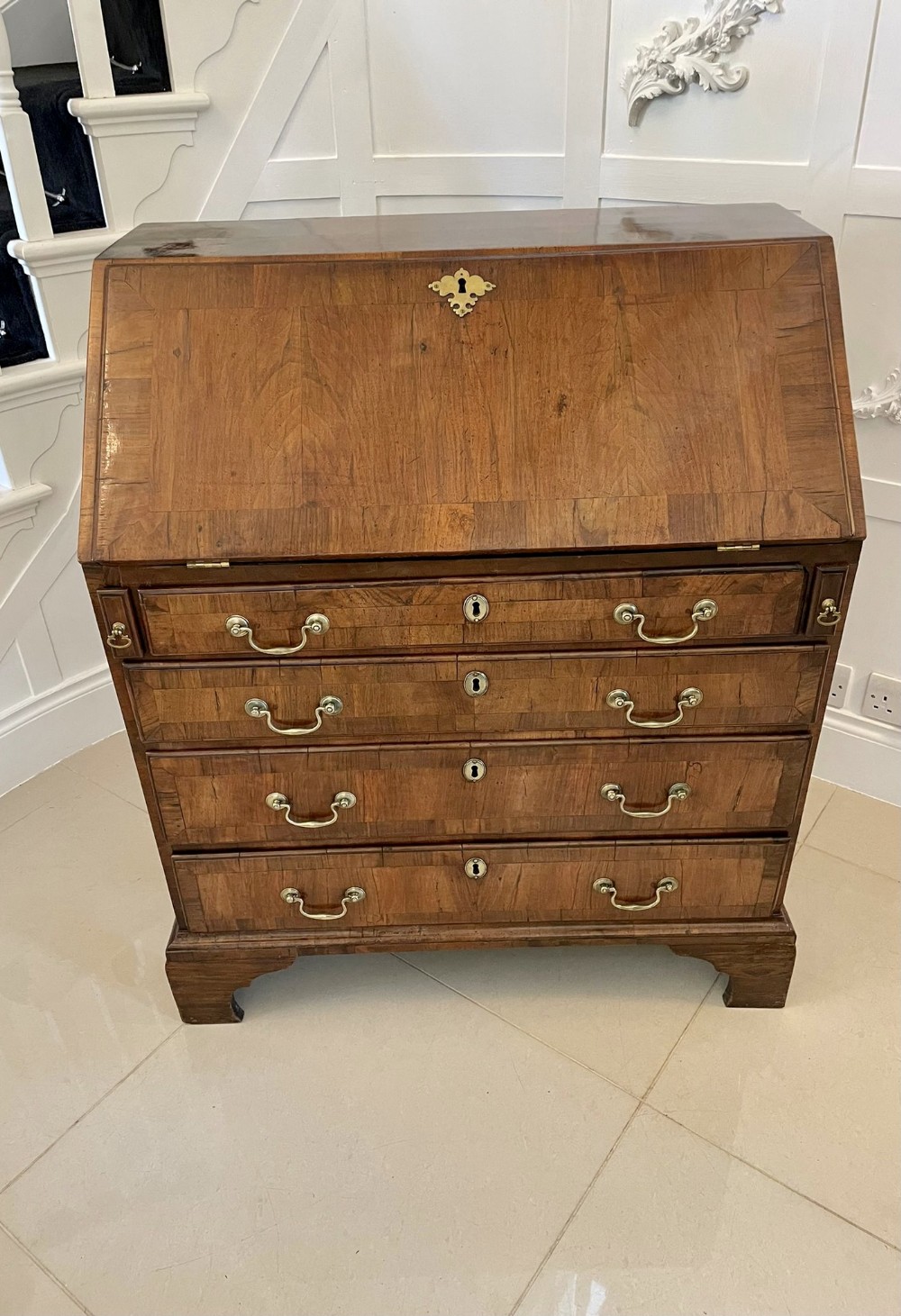Antique George I Quality Figured Walnut Bureau 