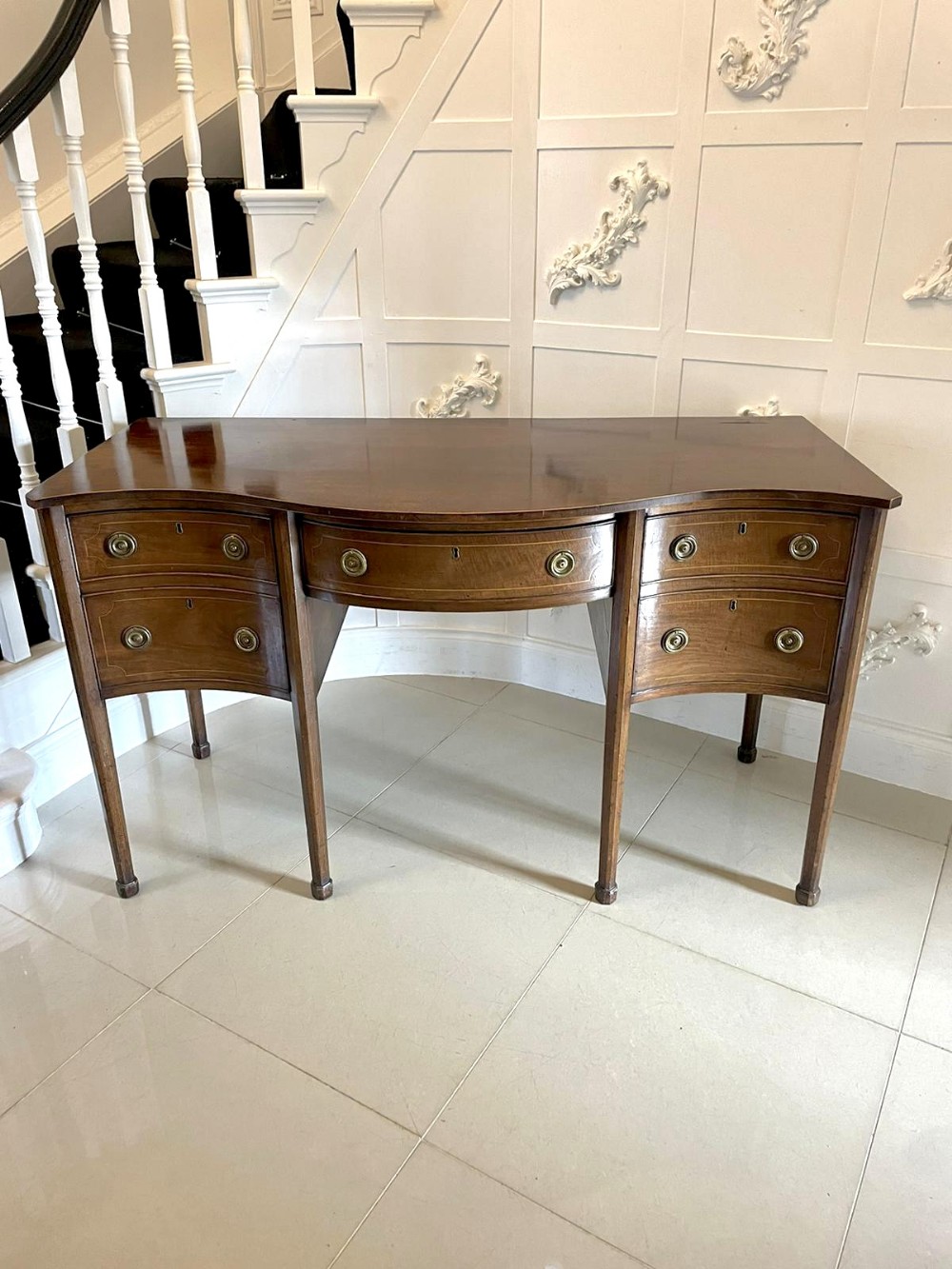 Unusual Antique George III Quality Mahogany Serpentine Shaped Sideboard 