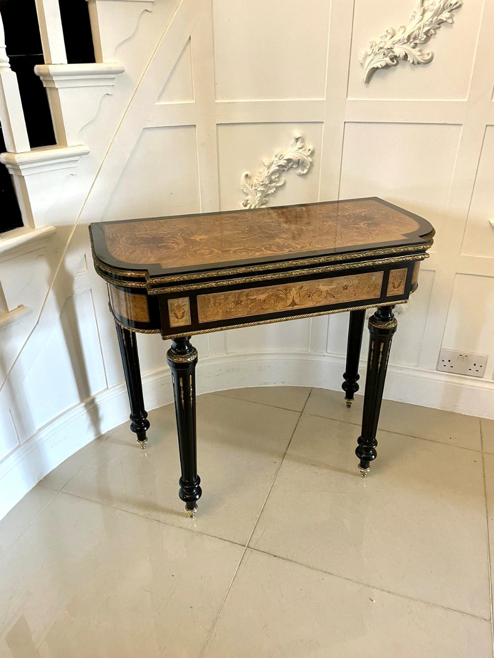Exhibition Quality Antique Victorian French Inlaid Marquetry Card/Console Table