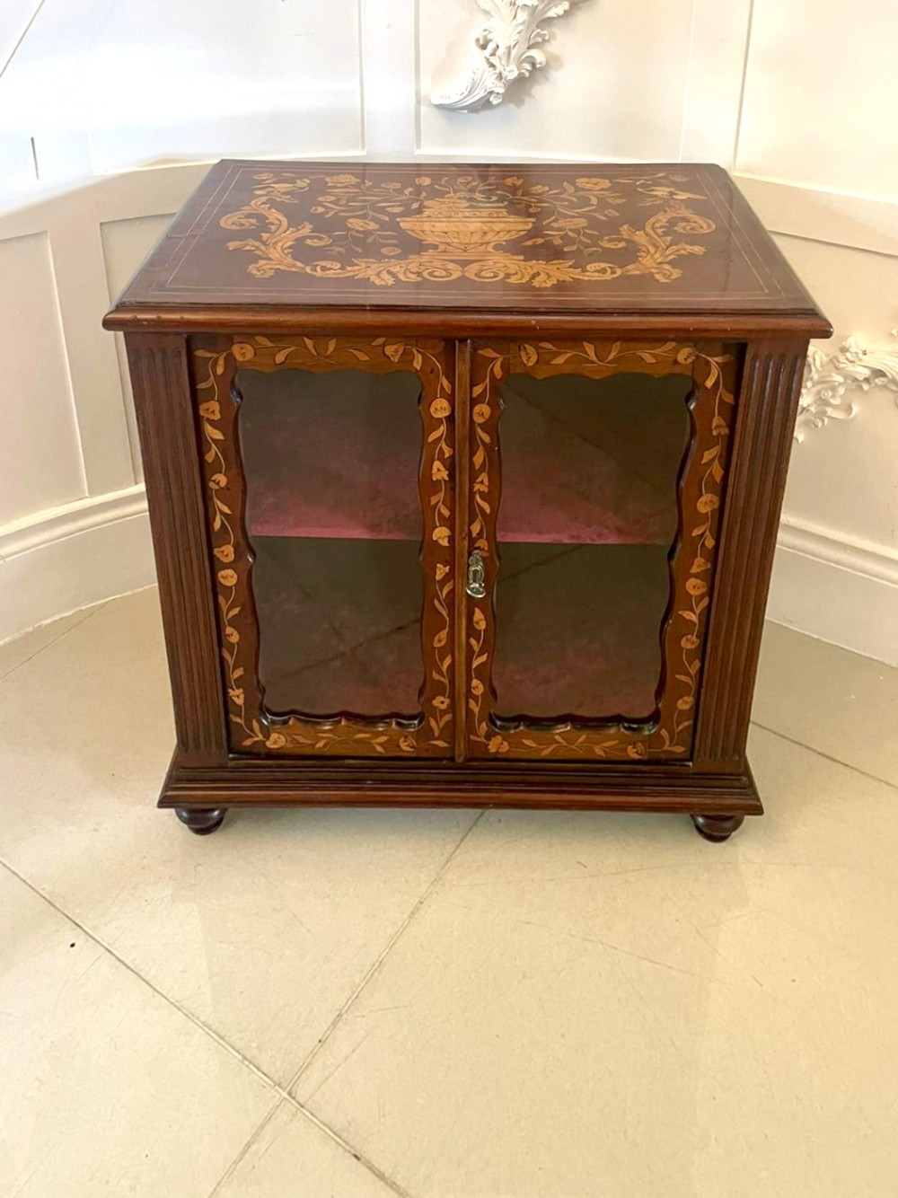 Unusual Small Antique Victorian Quality Mahogany Marquetry Inlaid Display Cabinet 