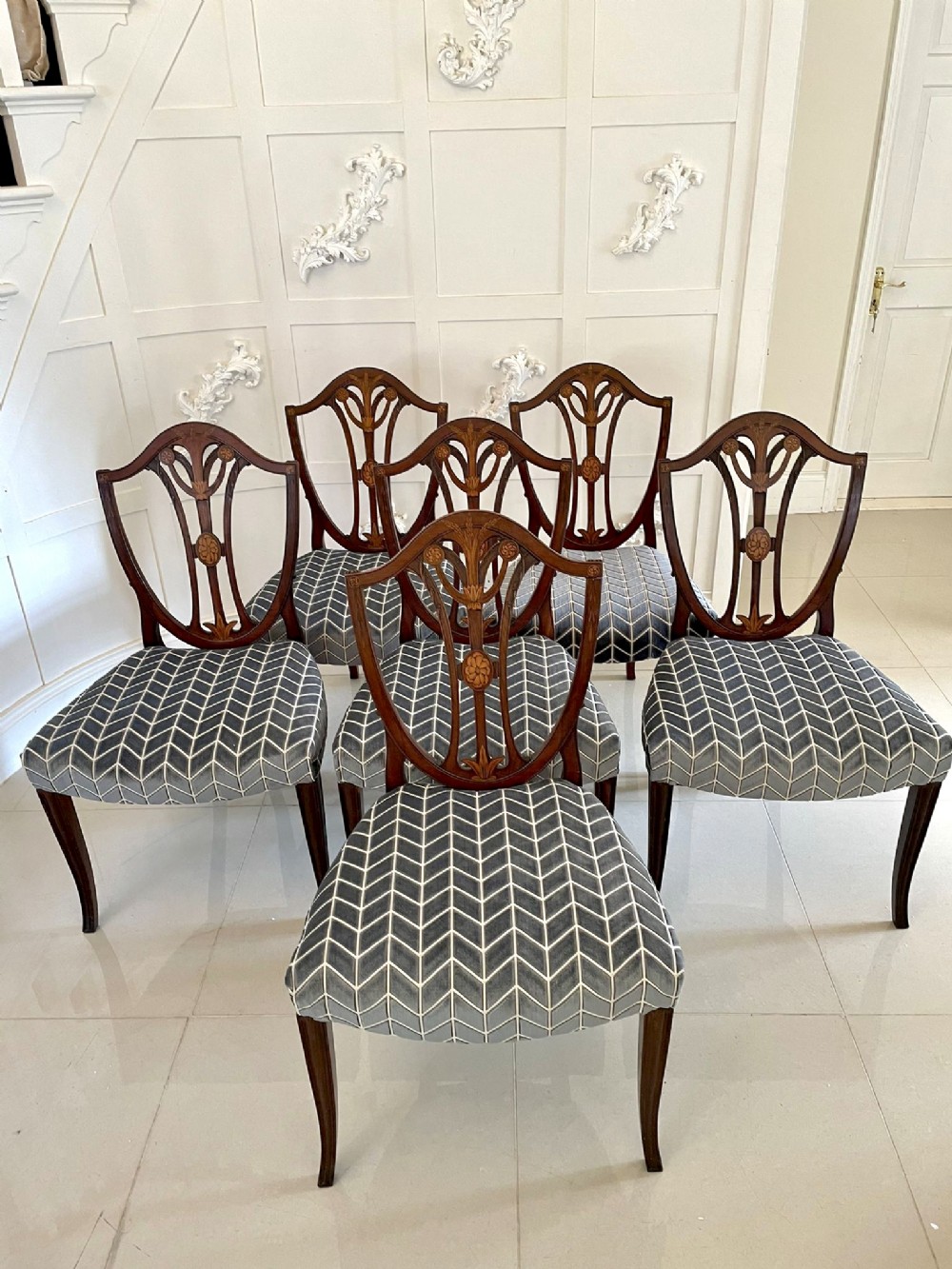 Fine Quality Set of Six Antique Victorian Mahogany Inlaid Dining Chairs 