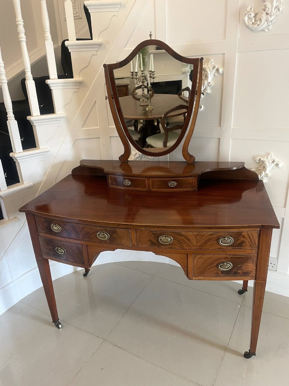 Antique Edwardian Quality Mahogany Inlaid Dressing Table by James Shoolbred, London