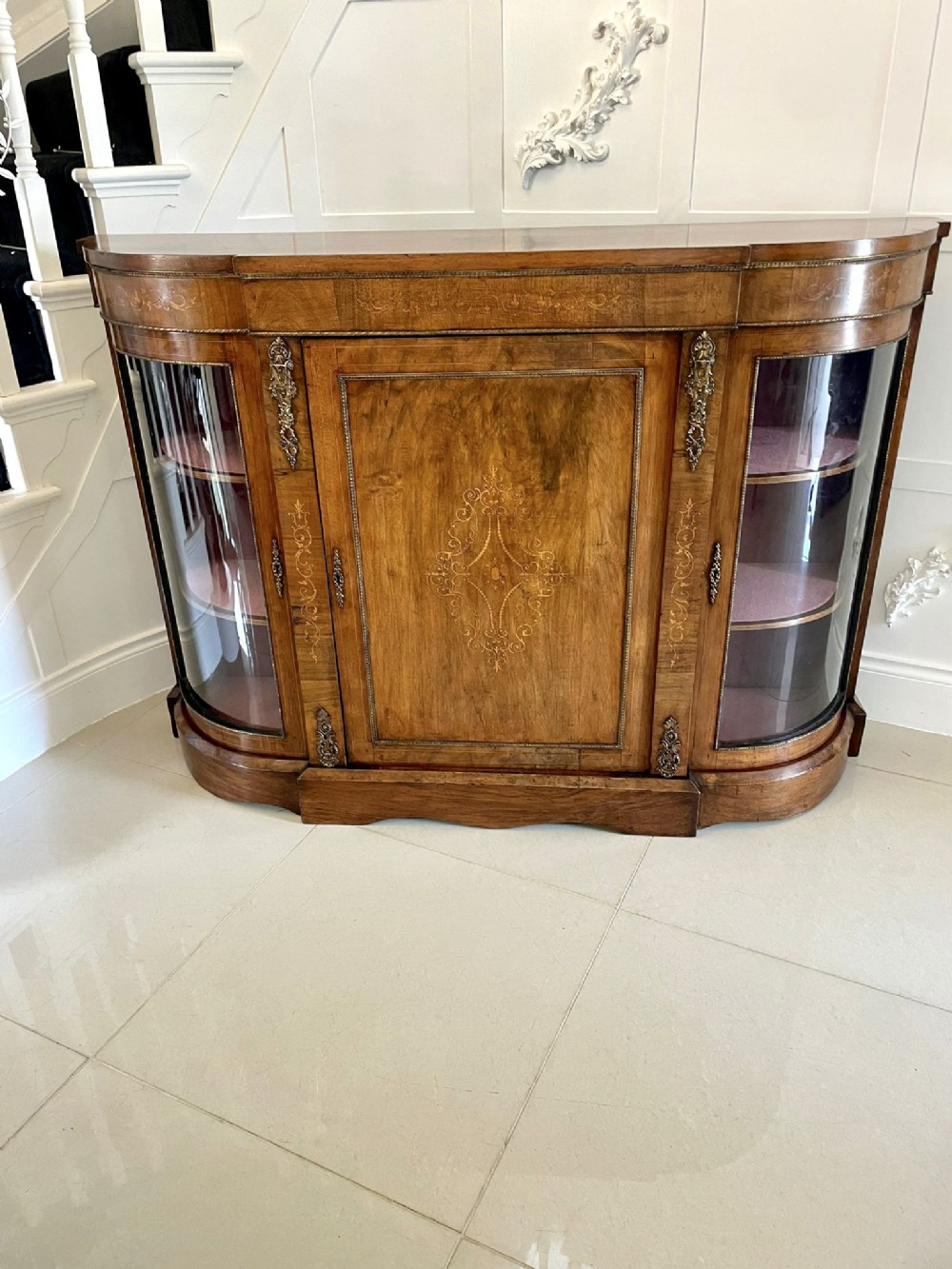 Antique Victorian Quality Figured Walnut Inlaid Credenza