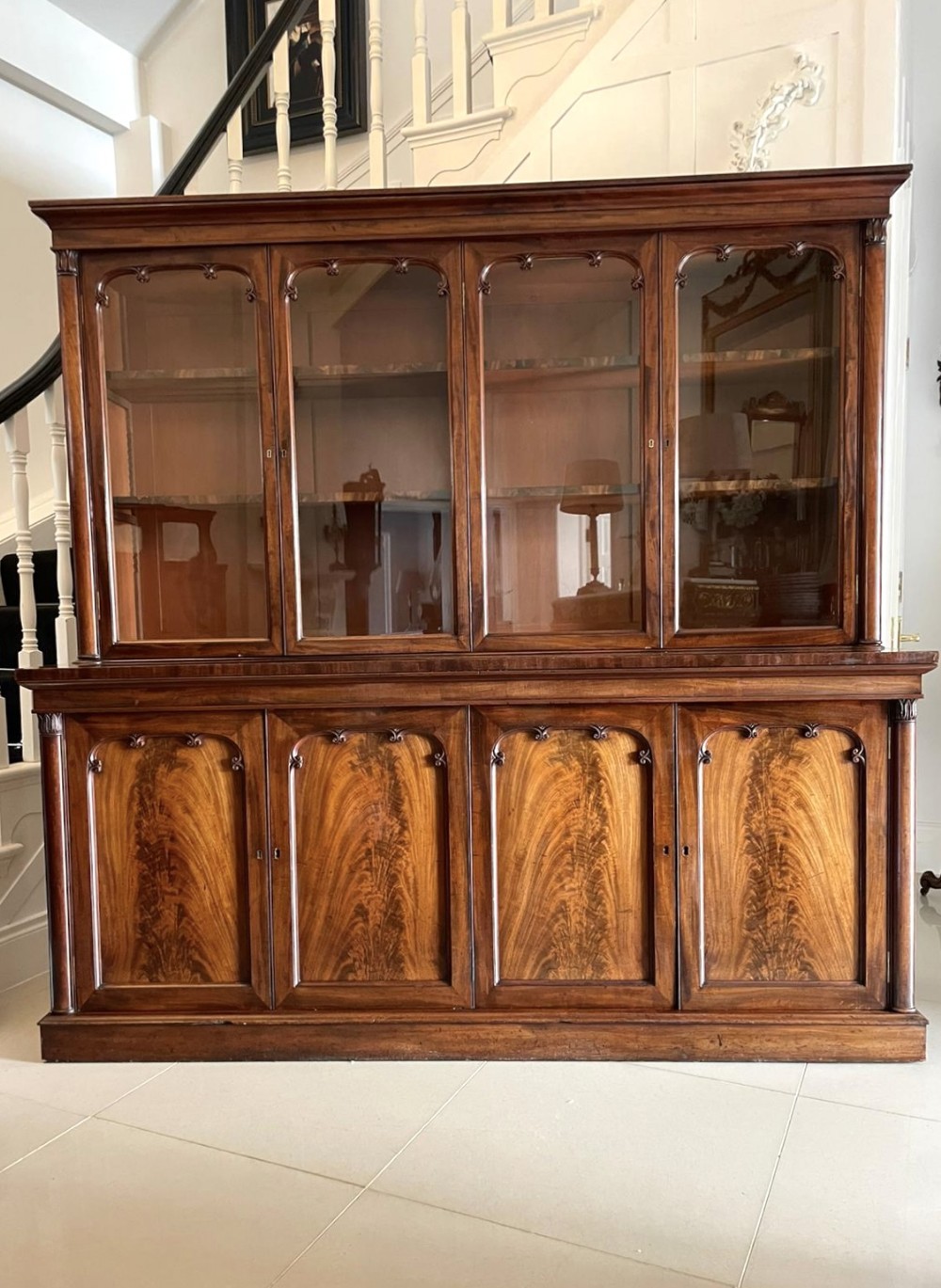 Outstanding Quality Antique William IV Figured Mahogany Bookcase 
