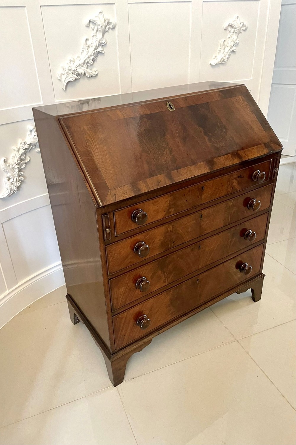 Antique George III Quality Figured Mahogany Bureau 