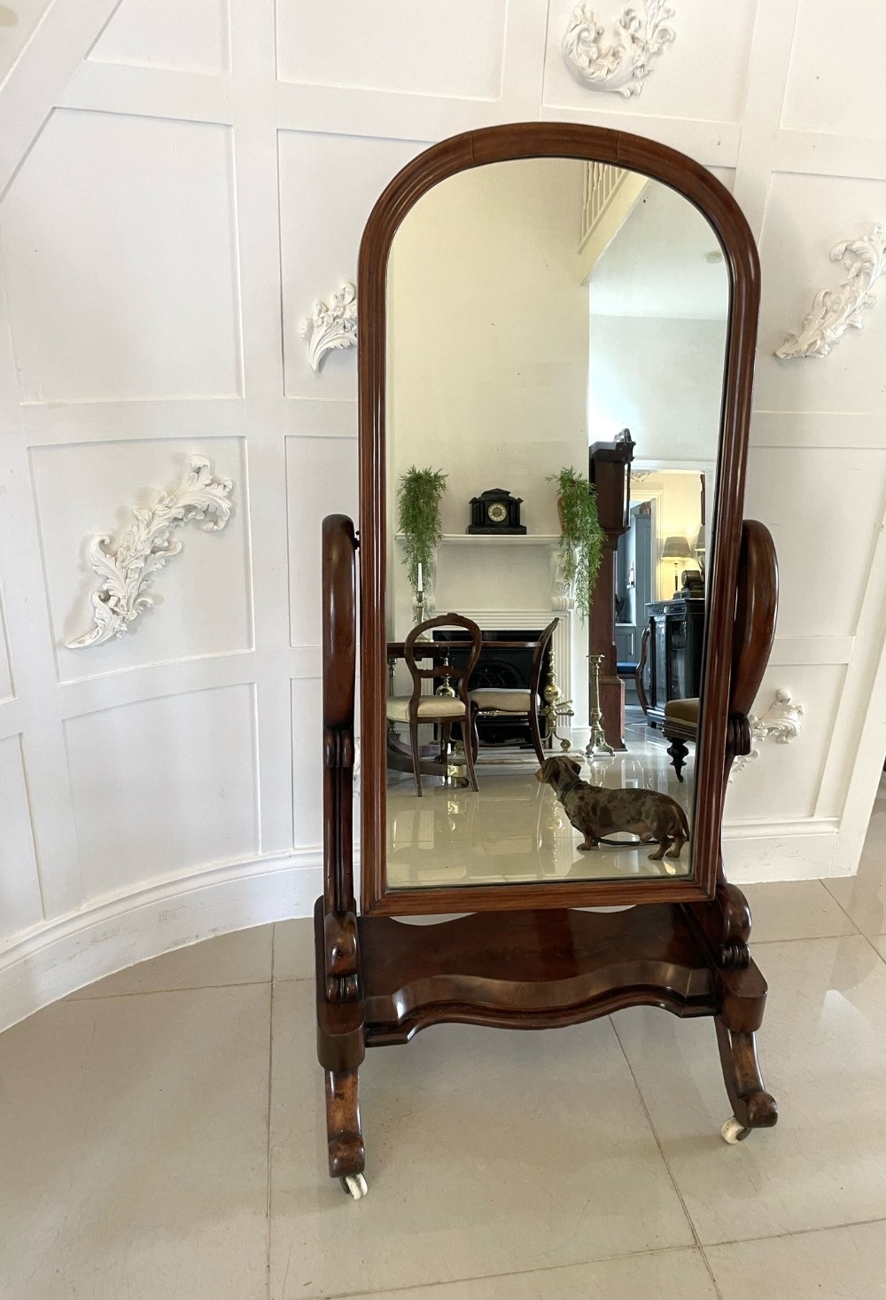 Antique Victorian Quality Mahogany Cheval Mirror 